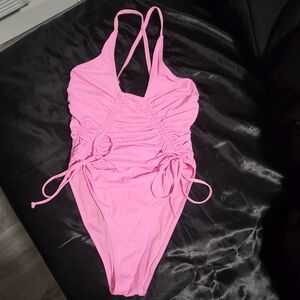 Fashion Nova Pink Ruched Swimsuit L